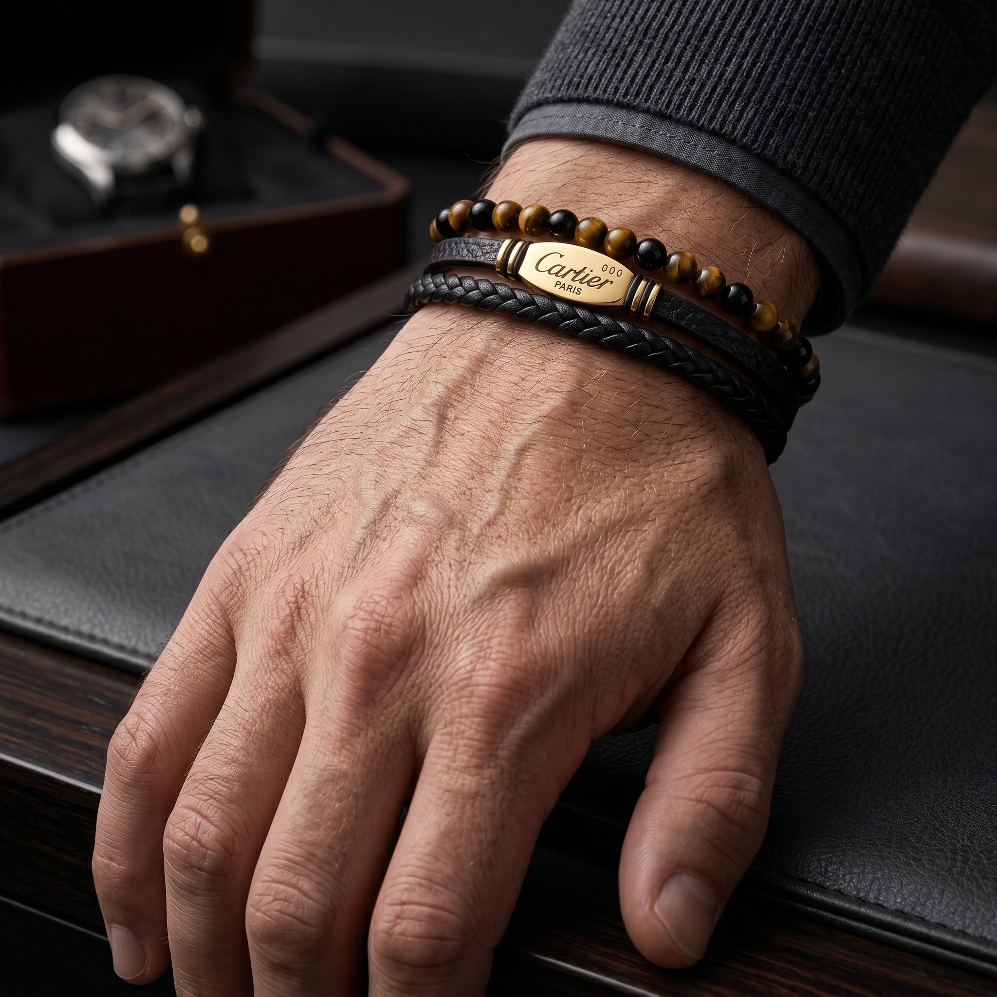Double Layer Leather & Stone Bracelet