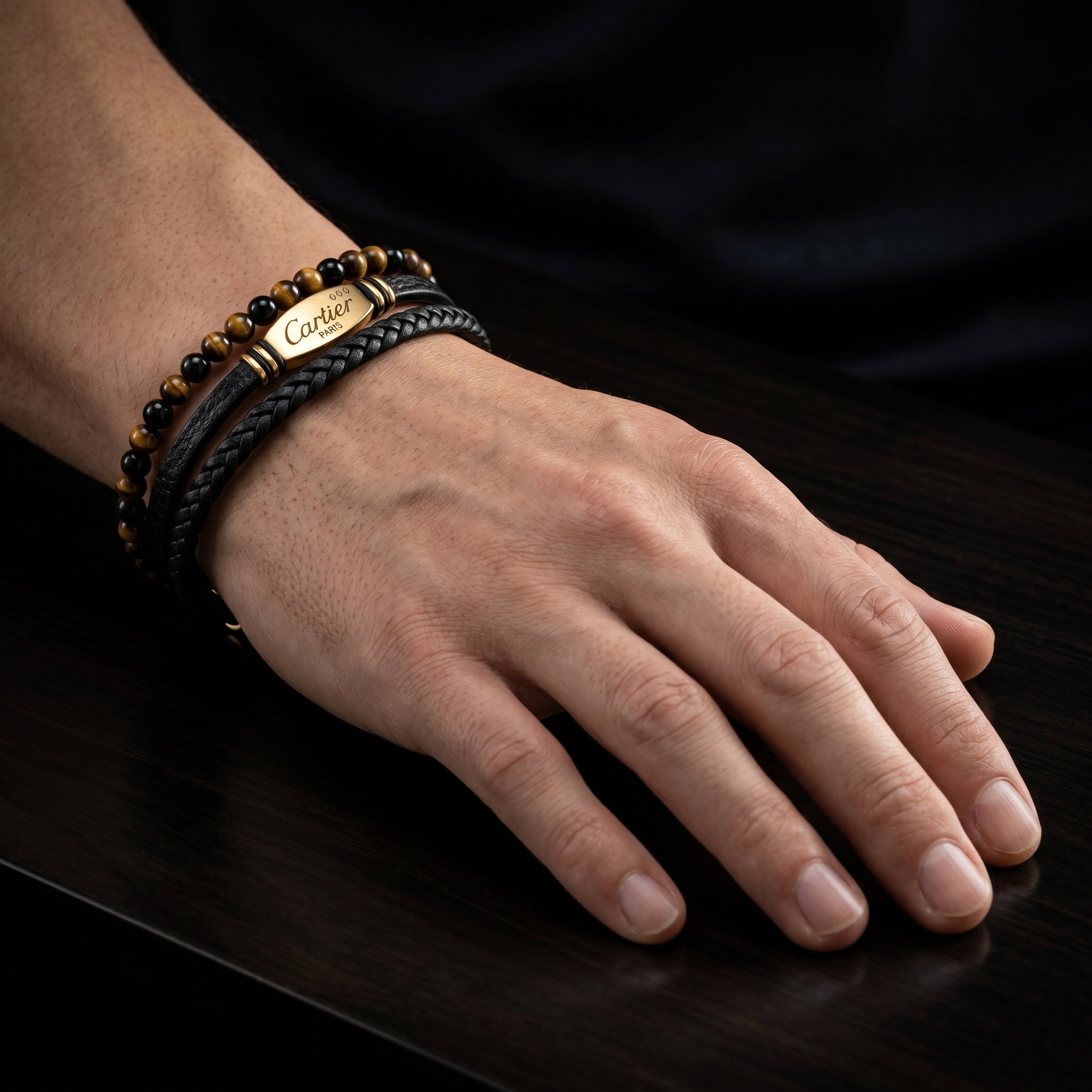 Double Layer Leather & Stone Bracelet