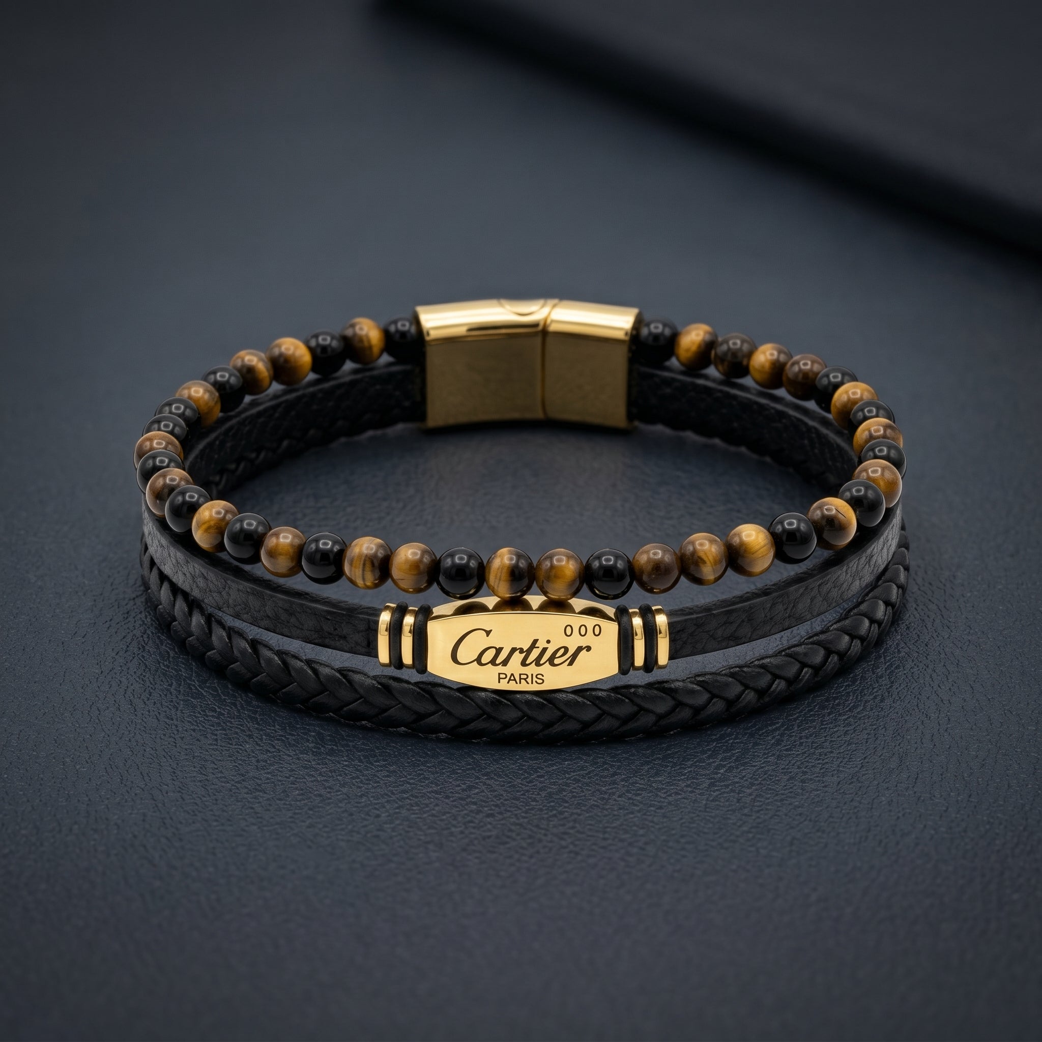 Double Layer Leather & Stone Bracelet