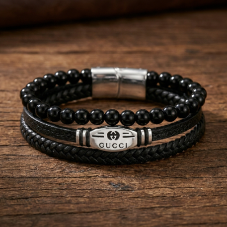 Double Layer Leather & Stone Bracelet